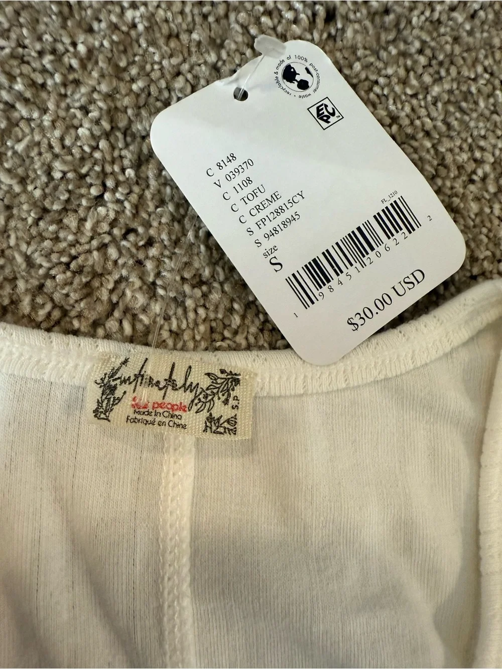 NWT Free People White Ribbed Tank